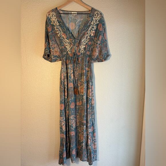 Cost Plus World Market Dresses & Skirts - Cost Plus World Market Teal and Blush Floral Boho Maxi Dress